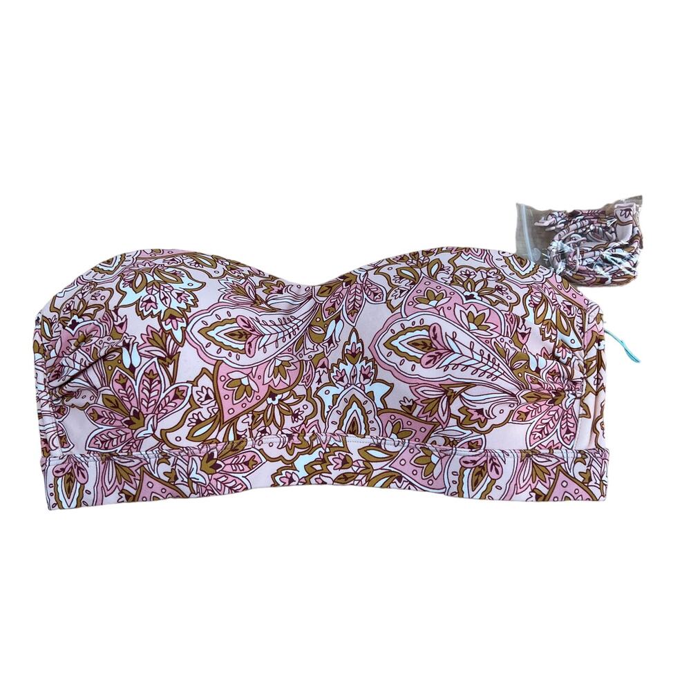 Kona Sol Women's Pink Paisley Print Bandeau Bikini Top - Size Medium - NWT